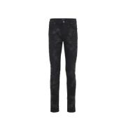 Katoenen Denim Jeans met Leren Applicatie Amiri , Gray , Dames