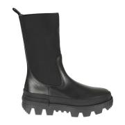 Leren laarzen met elastische zijinzetten Moncler , Black , Dames