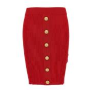 Geribbelde Mini Rok Goudkleurige Knoop Balmain , Red , Dames