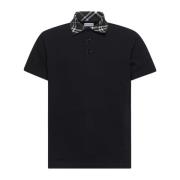 Zwarte Polo Shirt met Geruite Kraag Burberry , Black , Heren