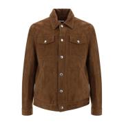 Leren jas met drukknoopsluiting Brunello Cucinelli , Brown , Heren