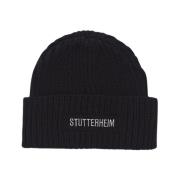 Merino Wol Logo Beanie Muts Stutterheim , Black , Heren