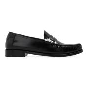 Leren Penny Loafers met YSL Logo Saint Laurent , Black , Heren