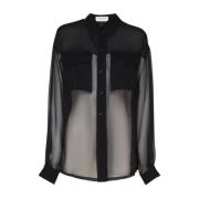 Zijden Crepe Muslin Shirt met Zakken Saint Laurent , Black , Dames