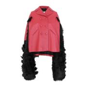 Leren Cape Jas met Nepbontafwerking Maison Margiela , Red , Dames