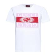 Katoenen T-shirt met rood en roze logo Gucci , White , Dames