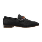 Denim Loafers met Leren Detail Gucci , Black , Heren