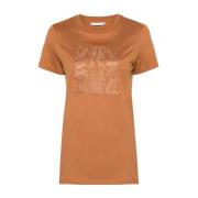 Bruin leren T-shirt met geborduurd motief Max Mara , Brown , Dames