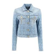 Denim jack met logodetail Versace , Blue , Dames