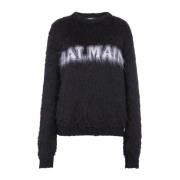 Logo Mohair Pullover Ronde Hals Balmain , Black , Dames