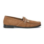 Suède Loafers met Logo Charme Detail Dolce & Gabbana , Brown , Heren