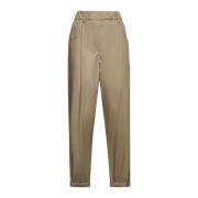 Hoge Taille Taps Toelopende Beige Broek Brunello Cucinelli , Brown , D...