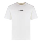 Geribbelde ronde hals katoenen T-shirt Jil Sander , White , Heren