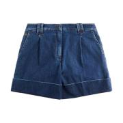 Blauwe Shorts met Geborduurd Logo Fay , Blue , Dames