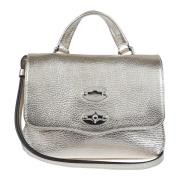 Metallic Leren Crossbody Tas Twist Lock Zanellato , Gray , Dames