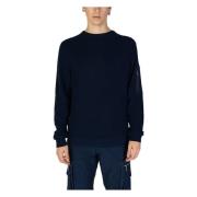 Blauwe Plain Gebreide Ronde Hals Trui Antony Morato , Blue , Heren