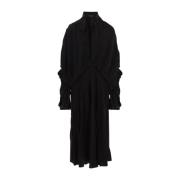 Zwarte zijden midi-jurk met sjaalkraag Balenciaga , Black , Dames