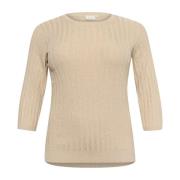 Veergrijs Melange Rib Pullover Sweater Kaffe Curve , Beige , Dames