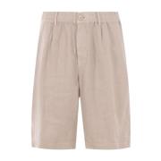 Beige Linnen Gabardine Elastische Taille Shorts Brunello Cucinelli , B...