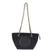 Nylon Zwarte Schoudertas met Leren Logo Tory Burch , Black , Dames