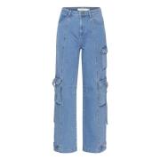 Mid Blue Washed Cargo Broek Gestuz , Blue , Dames