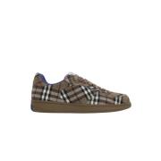 Canvas Low-Top Sneakers met Check Motif Burberry , Gray , Heren