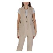 Beige V-hals Mouwloze Blazer met Zakken b.young , Beige , Dames