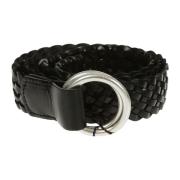 Gevlochten zwart leren riem met zilveren gesp Anderson's , Black , Her...