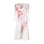 Witte Multikleur Linnen Midi Jurk Zimmermann , Multicolor , Dames