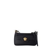 Zwarte leren Crossbody Mini Tas Versace , Black , Dames