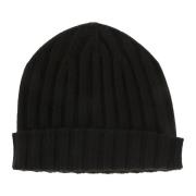 Zwarte Cashmere Ribgebreide Beanie Hoed Hindustrie , Black , Heren