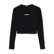 Zwart Logo Print Crop Top Lange Mouwen Jil Sander , Black , Dames