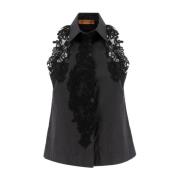 Kanten mouwloze shirt voor elegantie Ermanno Scervino , Black , Dames