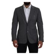 Grijze wollen blazer met bijenkroonborduursel Dolce & Gabbana , Gray ,...