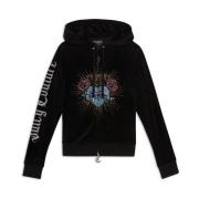 Zwarte Fluwelen Zip Hoodie met Sacred Heart Juicy Couture , Black , Da...