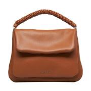 Bruine Leren Handtas met Chic Logo Orciani , Brown , Dames