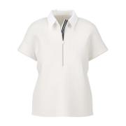 Geribbeld Satijn Polo Shirt Marc Cain , White , Dames