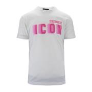 Heren Icon Print Katoenen T-Shirt Dsquared2 , White , Heren