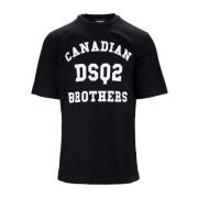 Heren Bedrukt Katoenen T-Shirt Dsquared2 , Black , Heren