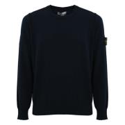 Blauwe Katoenen Trui Ribdetails Stone Island , Blue , Heren