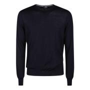 Wol Crew Neck Sweater Barba Napoli , Blue , Heren