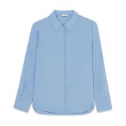 Viscose Blouse met Verborgen Knoopsluiting Oltre , Blue , Dames