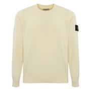 Witte Katoenen Trui Geribbelde Details Stone Island , Beige , Heren