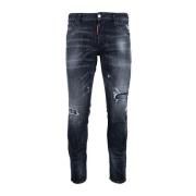 Mannen Knopen Jeans met Leren Patch Dsquared2 , Gray , Heren