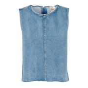 Lichtblauwe Retro Wassing Denim Top My Essential Wardrobe , Blue , Dam...