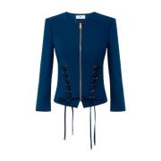 Double-Breasted Stretch Crepe Jacket Elisabetta Franchi , Blue , Dames