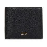 Zwarte Leren Portemonnee Gouden Logo Tom Ford , Black , Heren