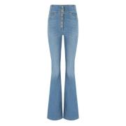 Flared hoge taille jeans met knopen Elisabetta Franchi , Blue , Dames