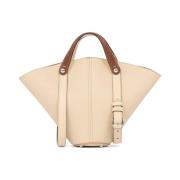 Amandel Leren Tote Tas met Zilveren Hardware Maison Margiela , Beige ,...