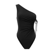 One-Shoulder Strandkleding Jurk met Trekkoord Saint Laurent , Black , ...